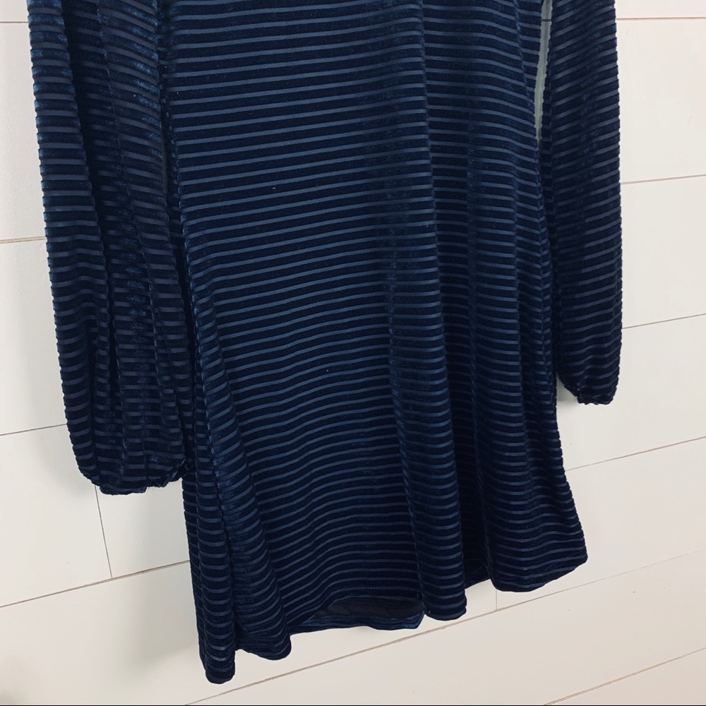 Lulus Navy Blue Striped Velvet Long Sleeve Dress - Picture 5 of 8